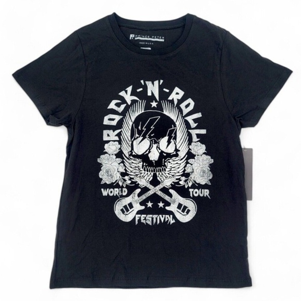 Prince Peter Rock N Roll Skull Graphic Band Tee Black Large NWT Grunge USA